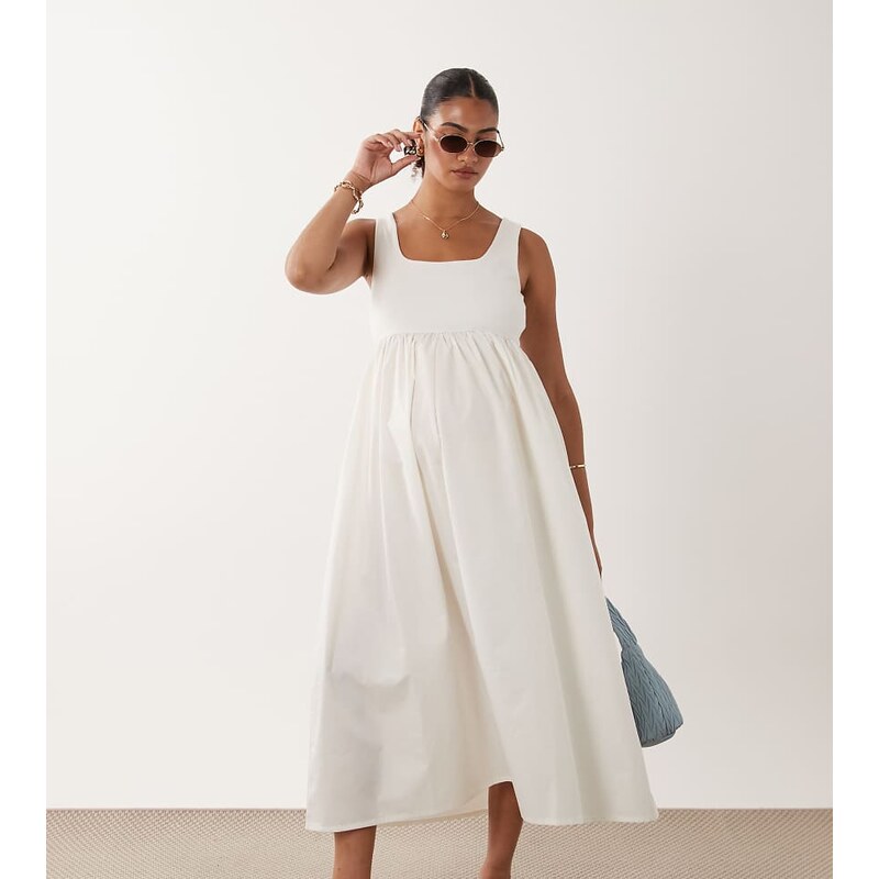Vero Moda Maternity sleeveless midi dress with woven skirt in