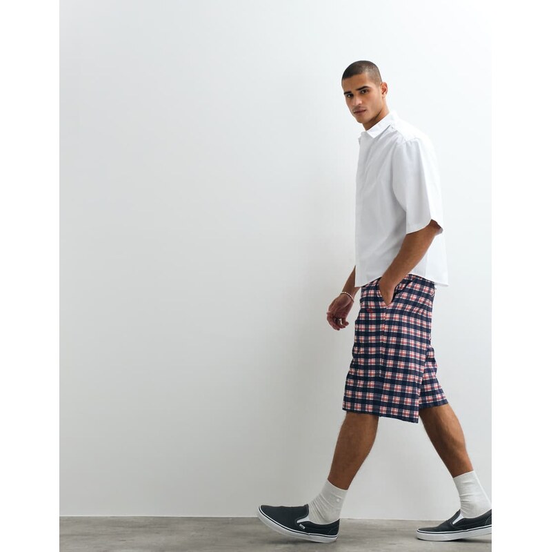 COLLUSION nylon short in blue and red check-Multi