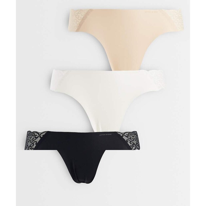 Cotton On 3 pack lace cheeky briefs in multi