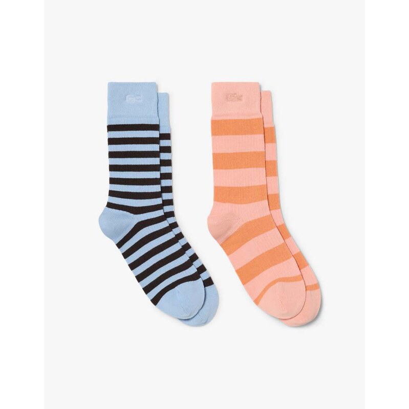 Lacoste stripe sock 2 pack in blue & orange-Multi