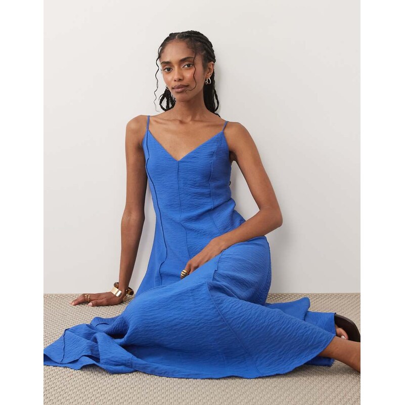 Mango seam detail strappy maxi dress in electric blue