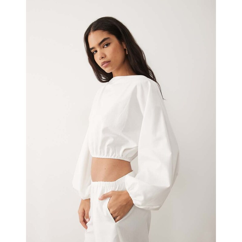 Missyempire linen blend volume balloon sleeve cropped top co-ord