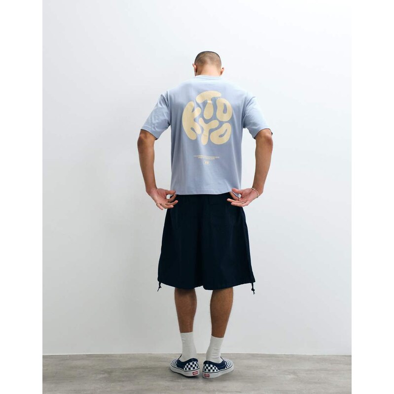 ASOS DESIGN oversized t-shirt with Kyoto text print in blue