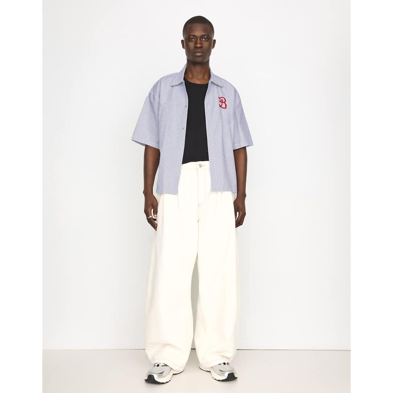 Bershka Embroidered short sleeve shirt in white