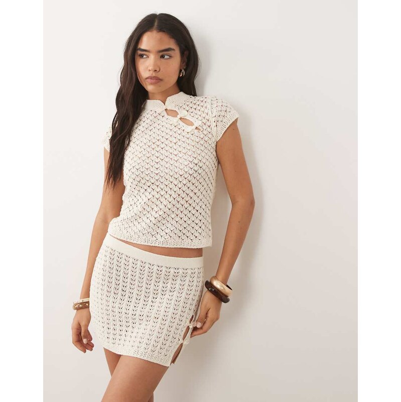 Mango Shanghai knitted mini skirt co-ord in beige-Neutral
