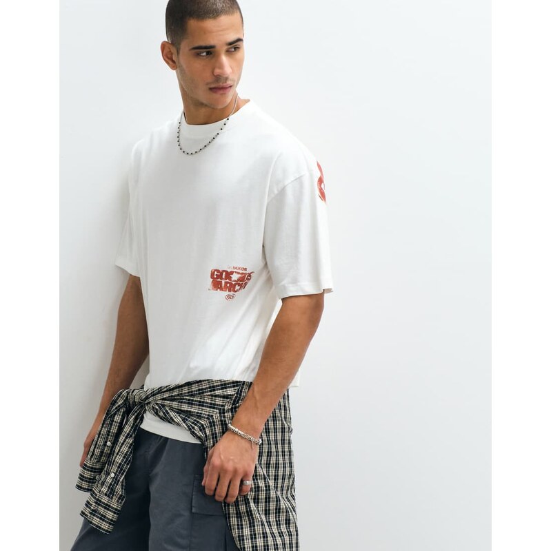 ASOS DESIGN oversized t-shirt with large text graphic in cream