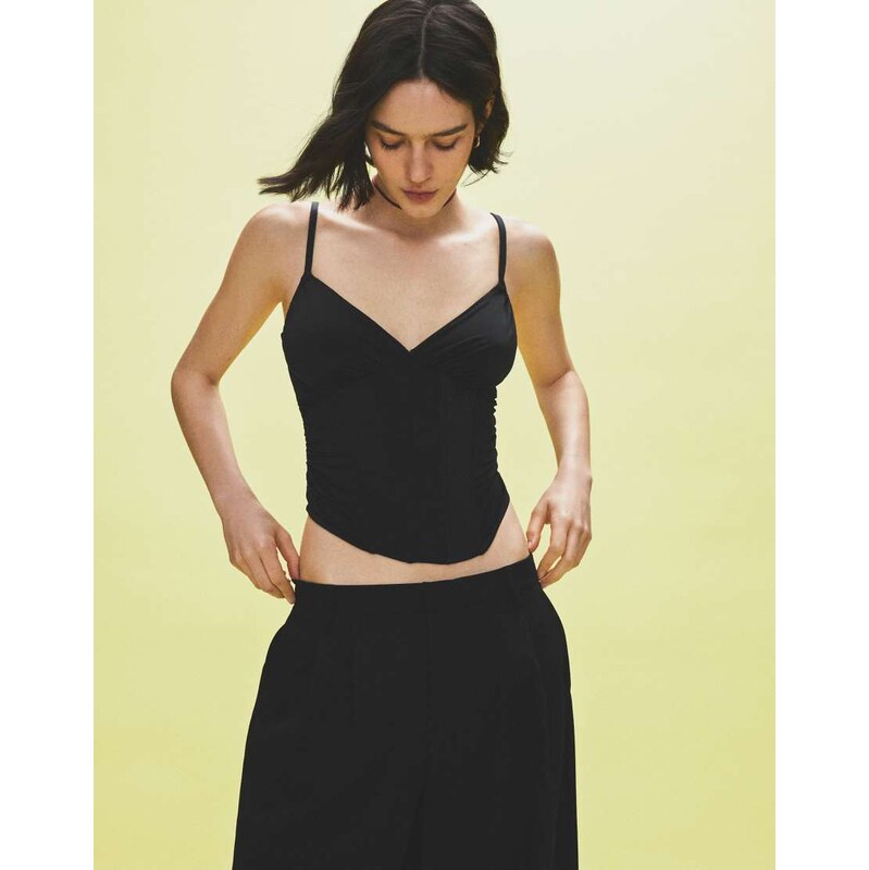 Bershka Ruched corset top in black