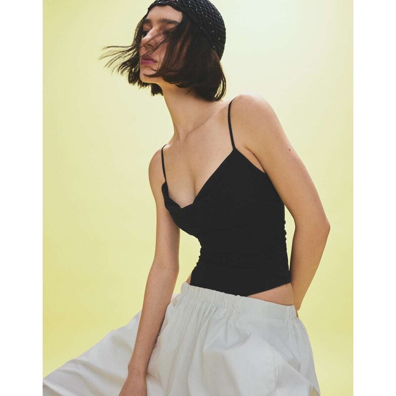 Bershka Draped strap body in black