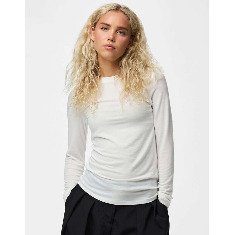 Pieces Long sleeved blouse in cloud dancer1-Grey