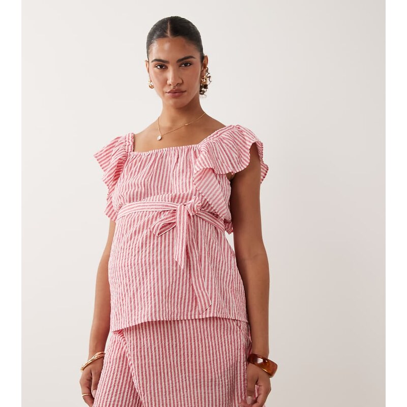 Mama.licious Mamalicious Maternity flutter sleeve seersucker top