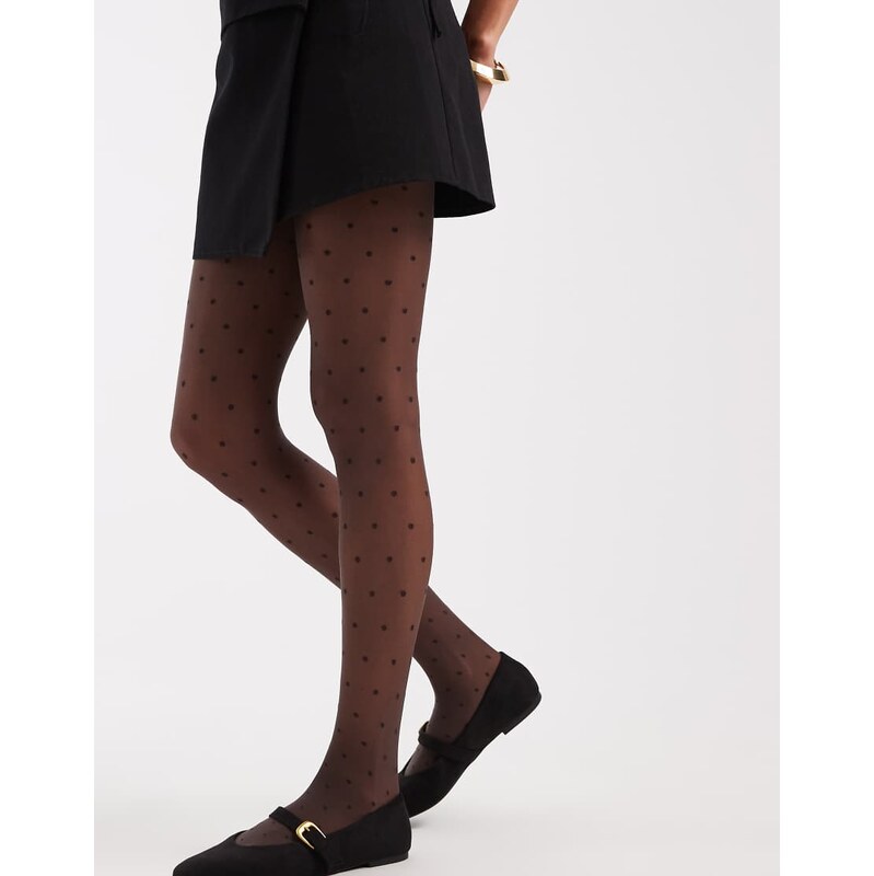 Pieces 20 denier polka dot tights in chocolate brown