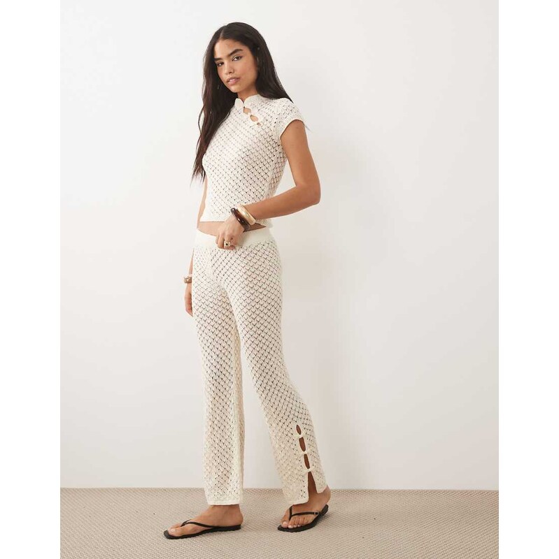 Mango Shanghai knitted trouser co-ord in beige-Neutral