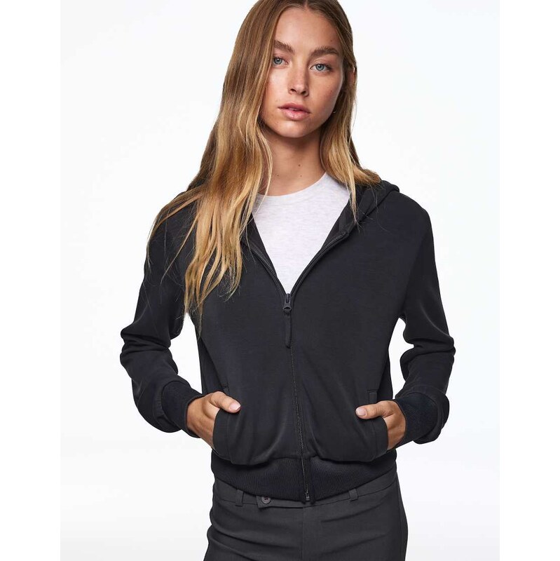 Bershka Zip-up hoodie in washed grey