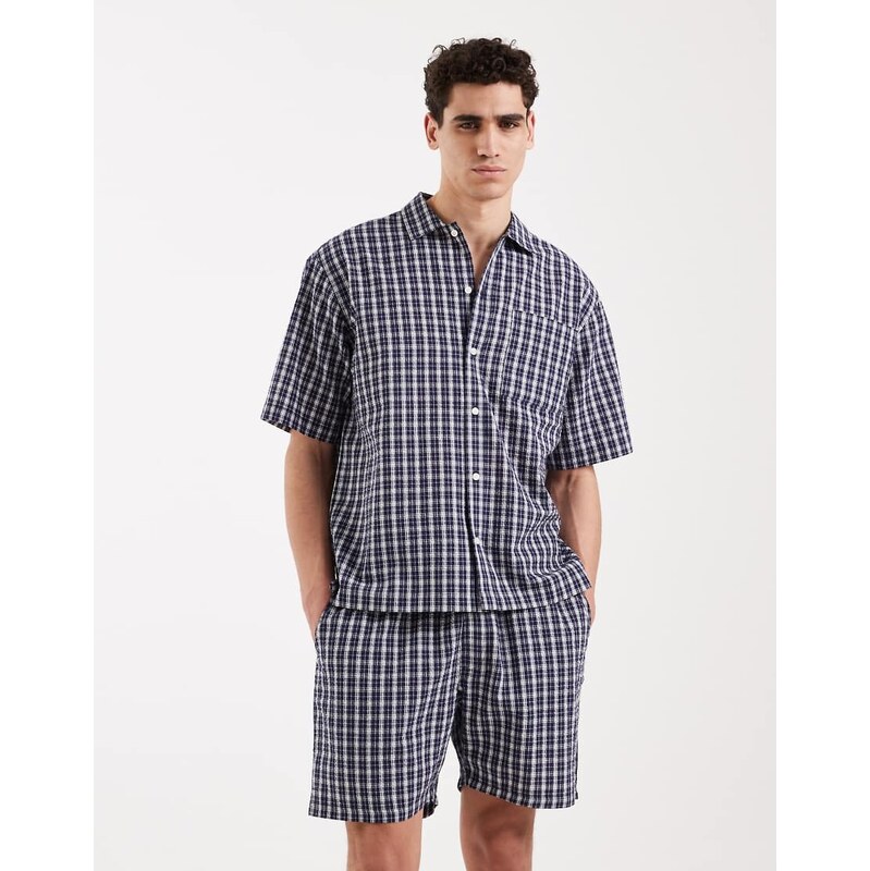 Redefined Rebel Slade comfort fit checked shorts co-ord in blue