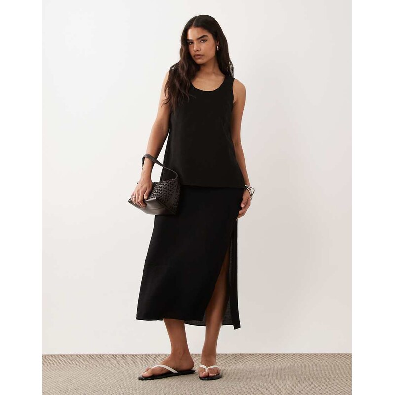 ASOS DESIGN double layer column midi dress in black