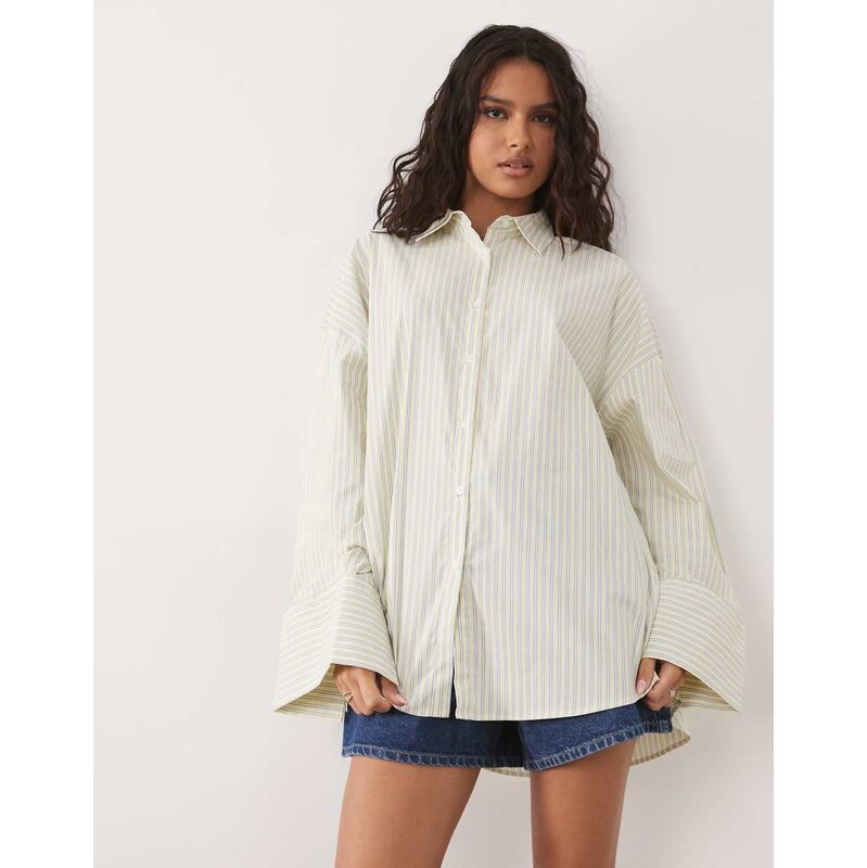 ASOS DESIGN oversized pyjama shirt in yellow stripe poplin