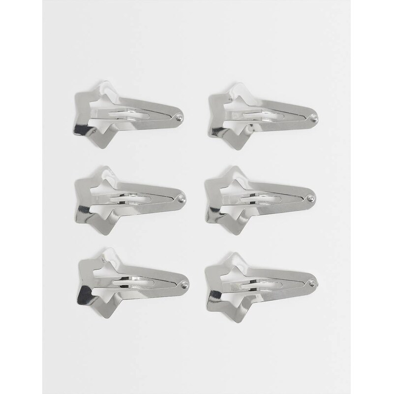 ASOS DESIGN pack of 6 mini star hair clips in silver tone