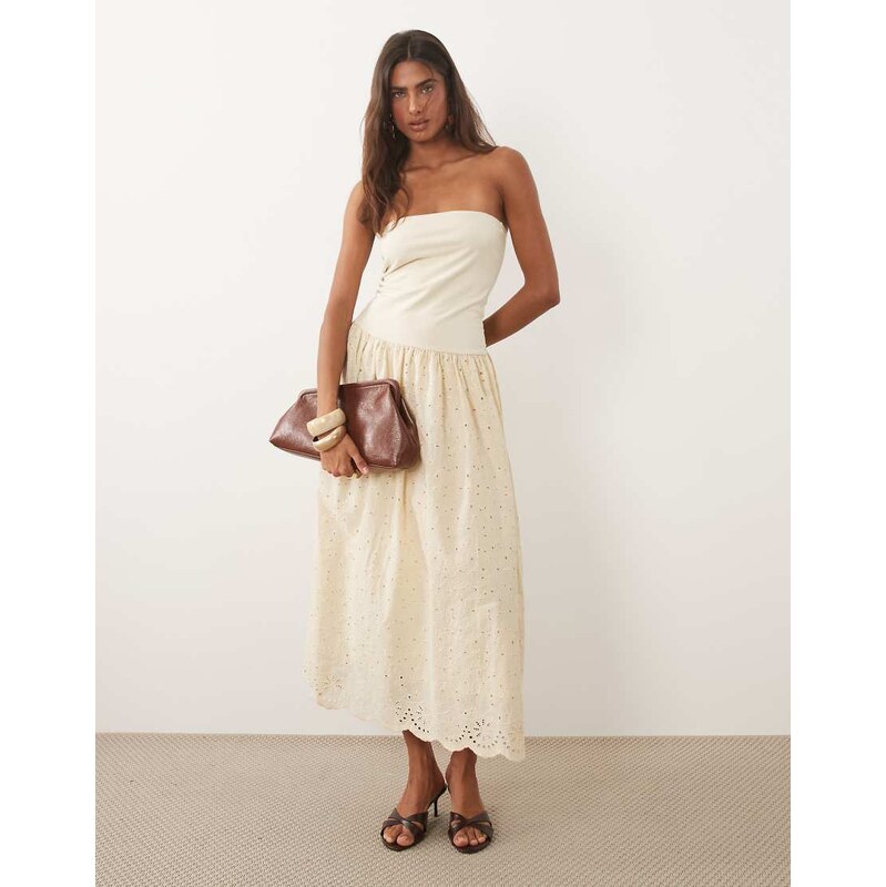 Mango 100% cotton off shoulder maxi dress in pastel yellow