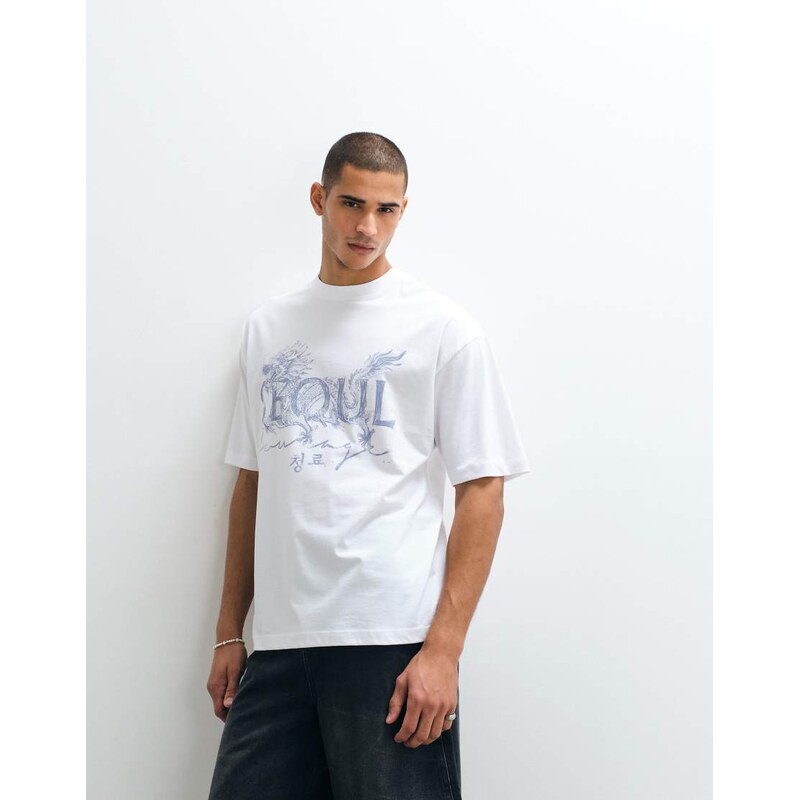 ASOS DESIGN oversized t-shirt with Seoul graphic in white