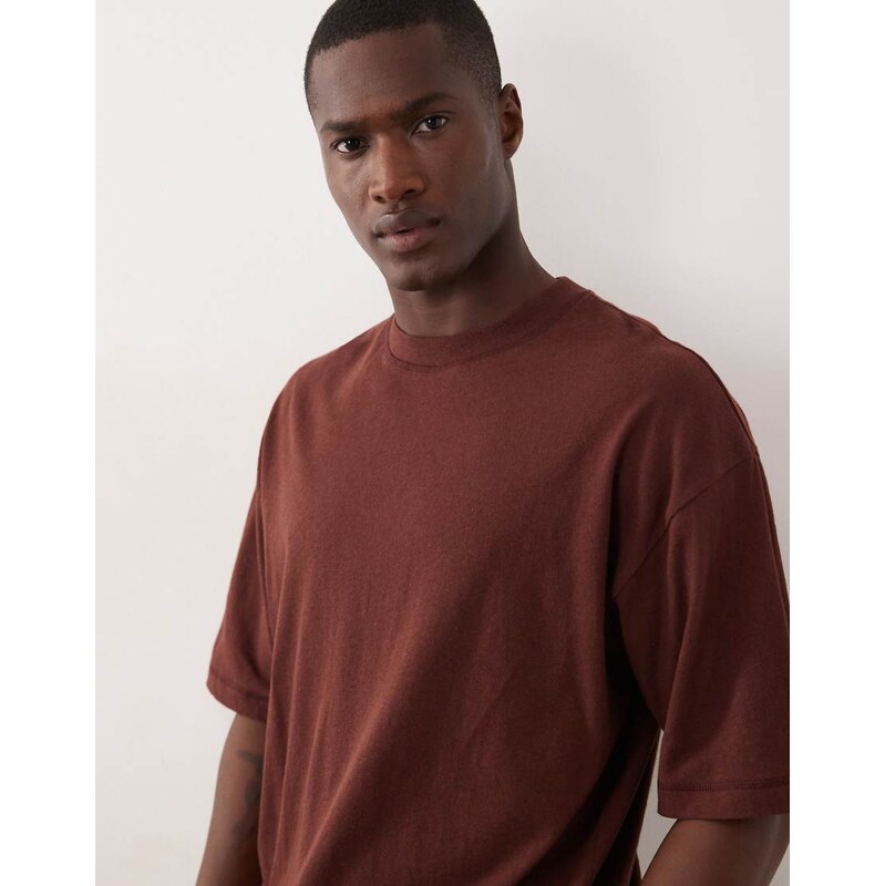 ASOS DESIGN oversized t-shirt in brown with linen