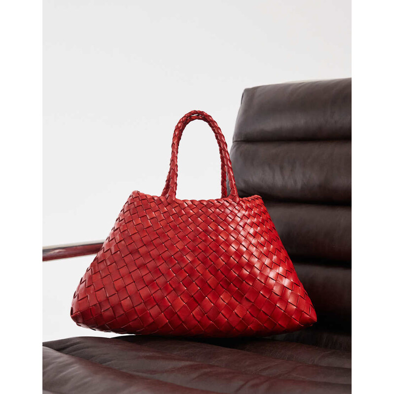 Dragon Diffusion Santa Croce small woven leather bag in poppy