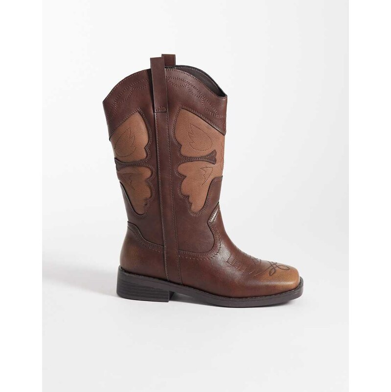 Glamorous square toe western knee boots in brown