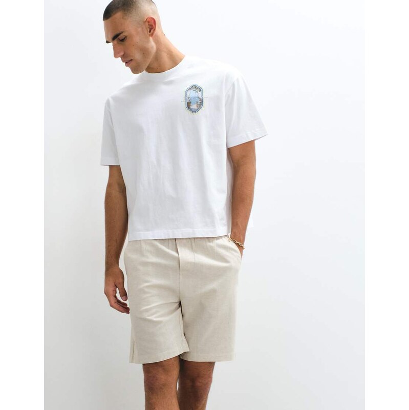 Belier linen mix pull on shorts in oatmeal-Neutral