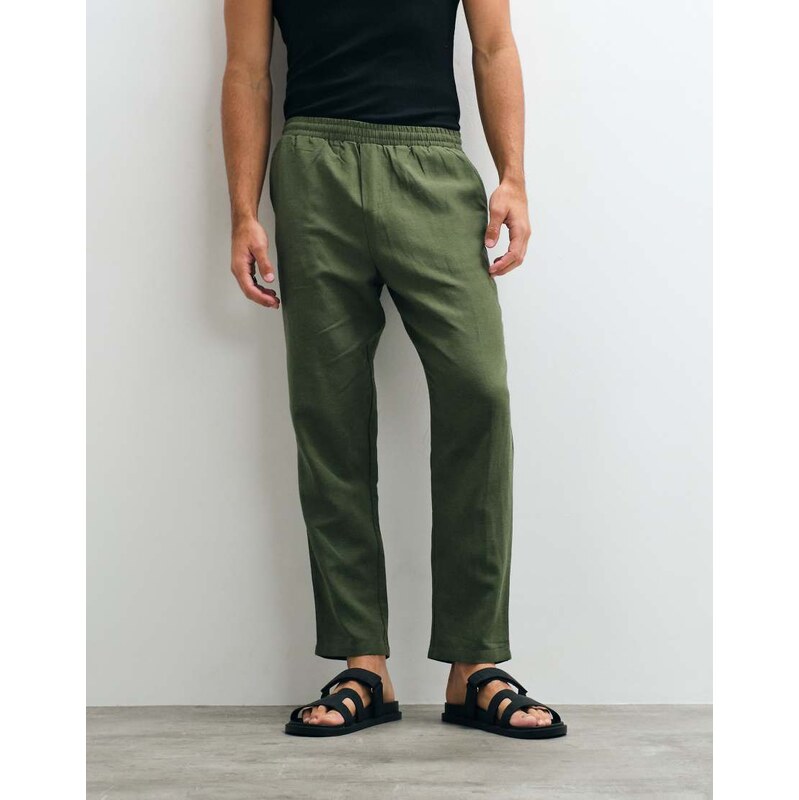 Belier straight leg pull-on linen mix trousers co-ord in olive