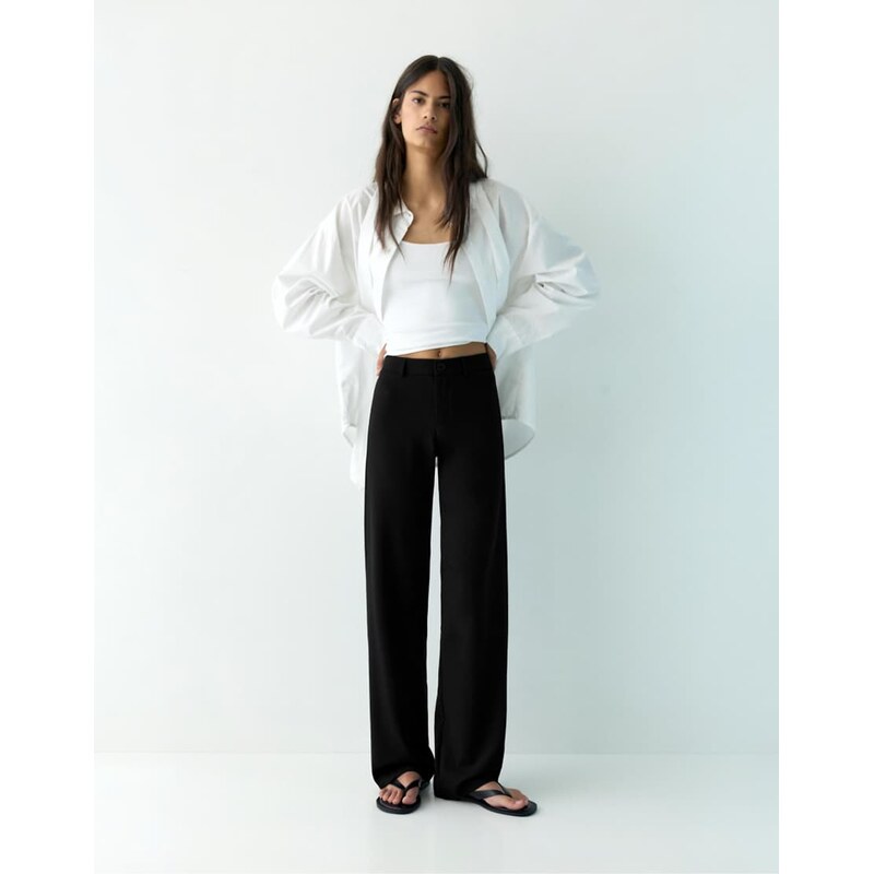 Pull&Bear straight leg trousers in black