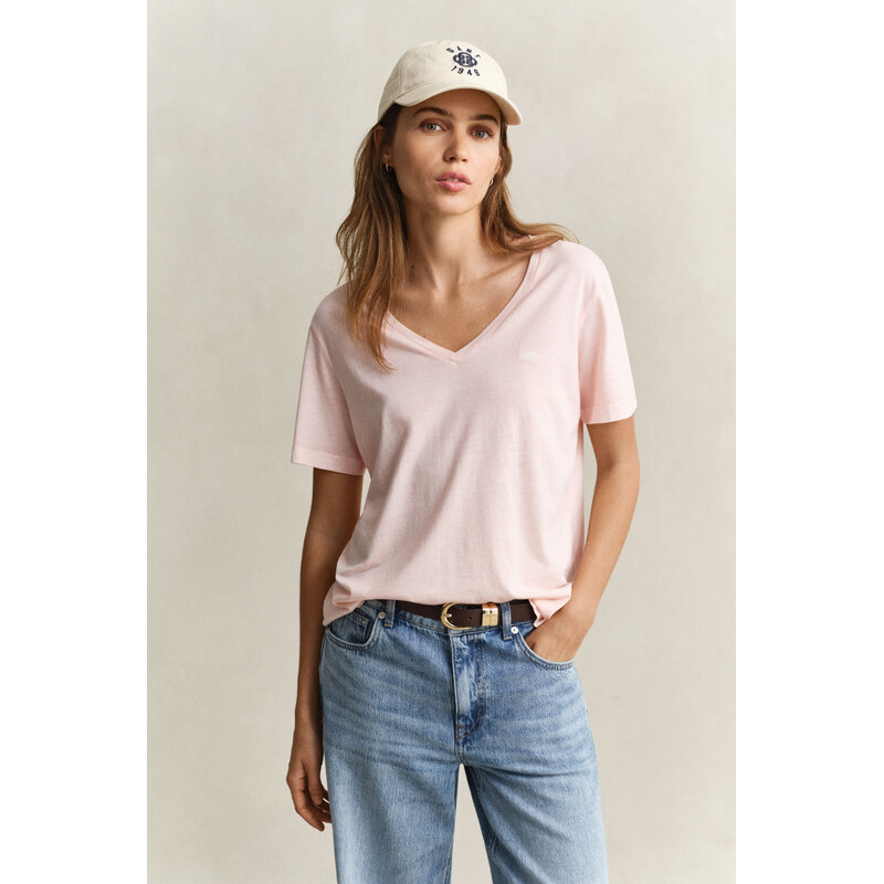 TRIČKO GANT REG WASHED SHIELD V-NECK T-SHIRT APRICOT PINK