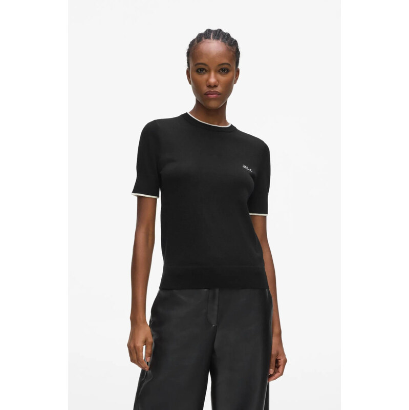 SVETR KARL LAGERFELD ESSENTIAL MERINO WOOL SSLV TEE