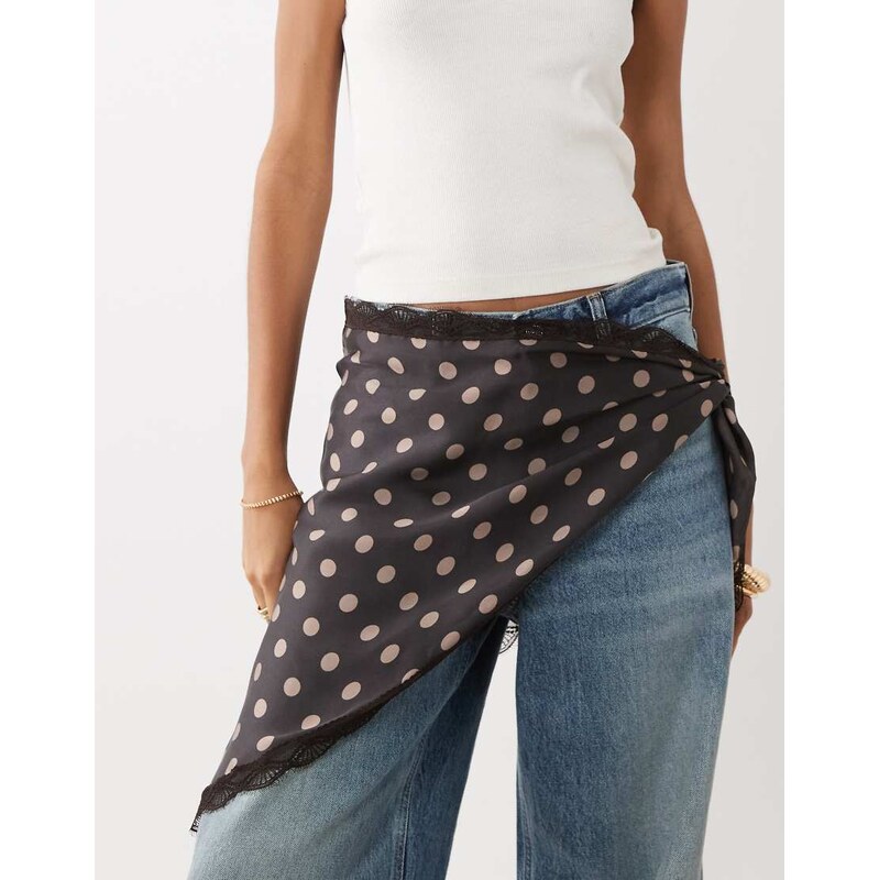 My Accessories lace trim polkadot scarf belt in chocolate-Brown