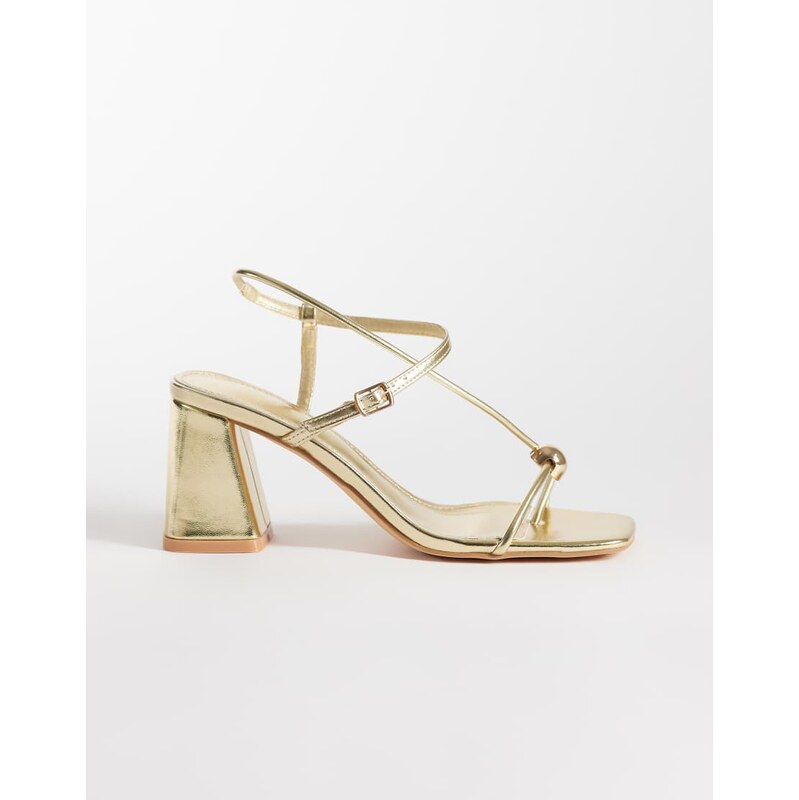Glamorous block heeled sandals with metal detail in gold