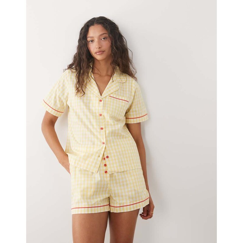 Threadbare shirt and shorts pyjama set in yellow gingham