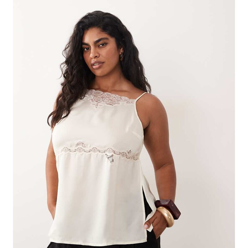 ASOS Curve ASOS DESIGN Curve asymmetric neckline lace trim cami
