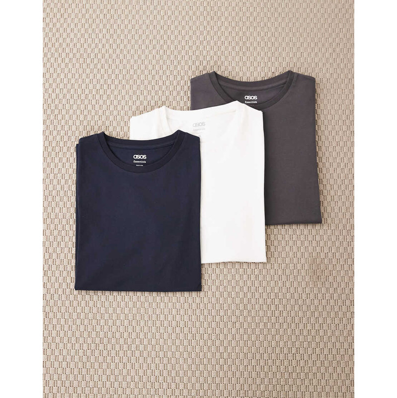 ASOS DESIGN Essentials 3 pack muscle fit t-shirts in multi