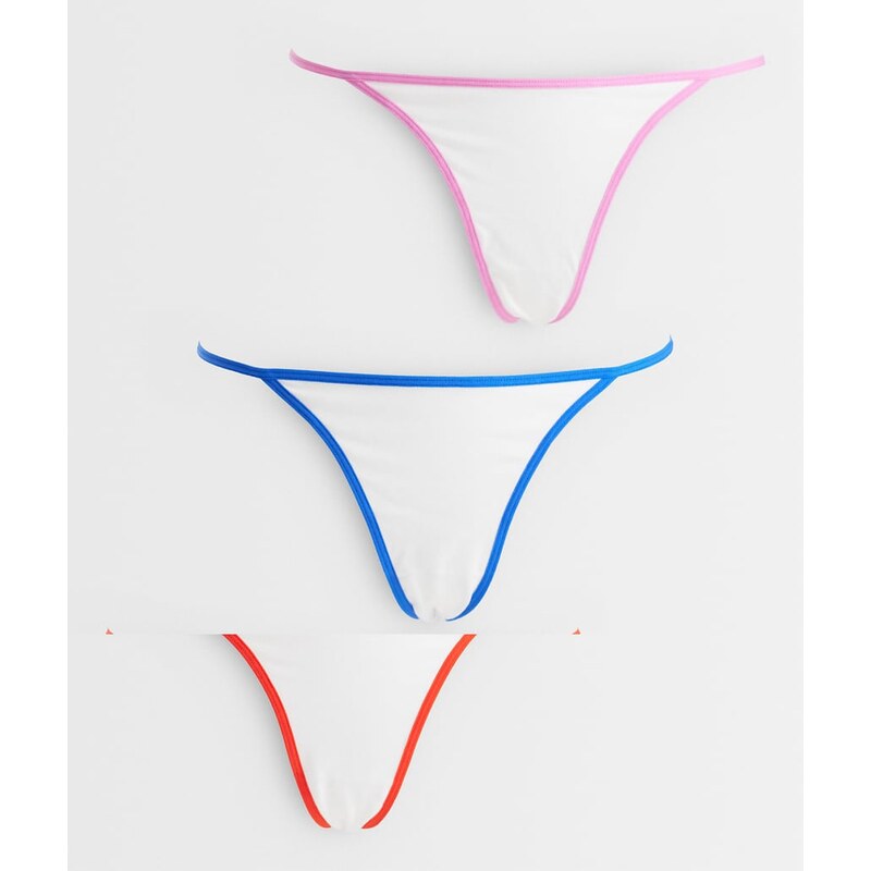 ASOS DESIGN 3 pack cotton tanga thong with contrast binding in