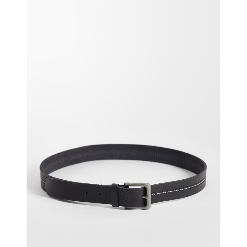 Jack & Jones leather belt with stitch detail in black