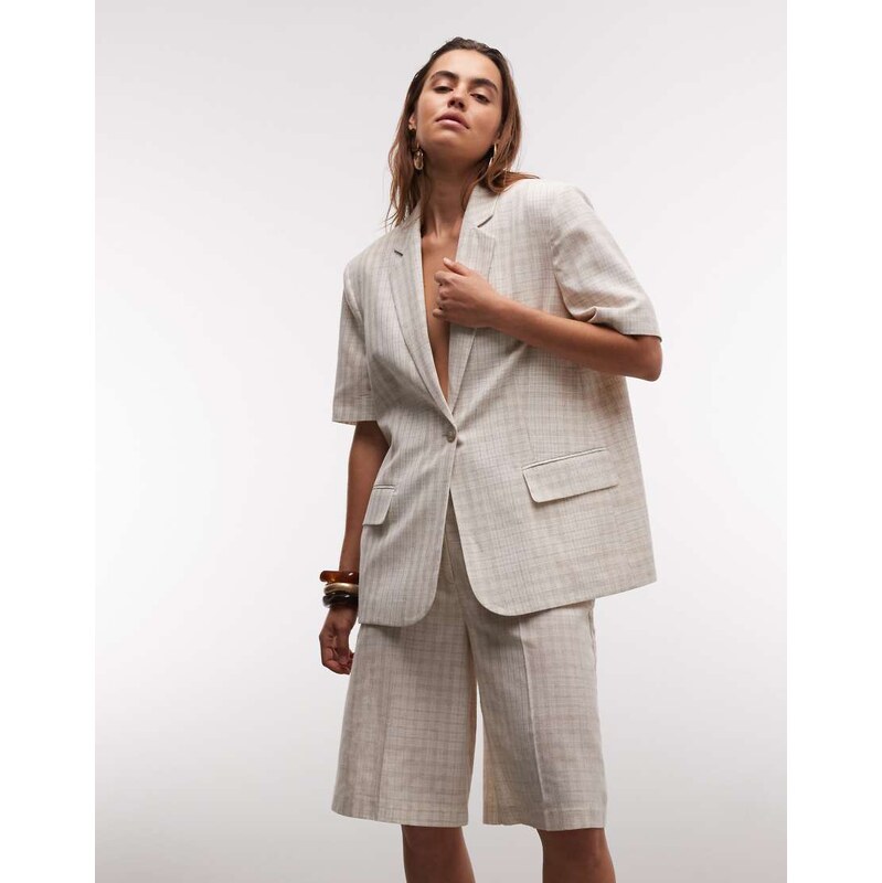 ASOS DESIGN bermuda short in stone check co-ord-Neutral