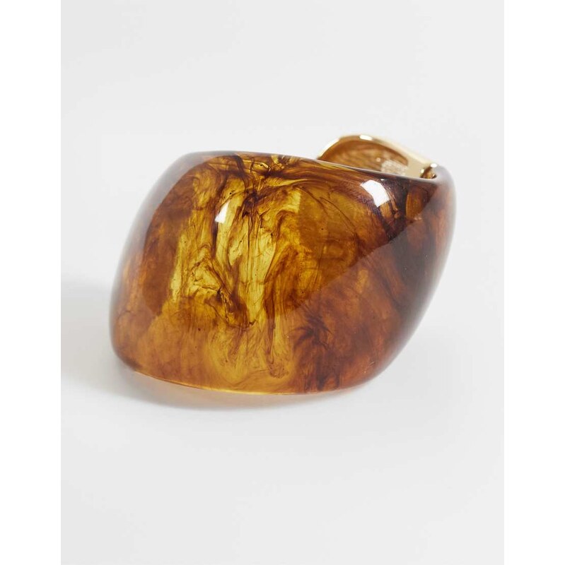 ASOS DESIGN large cuff bracelet in brown resin with gold tone