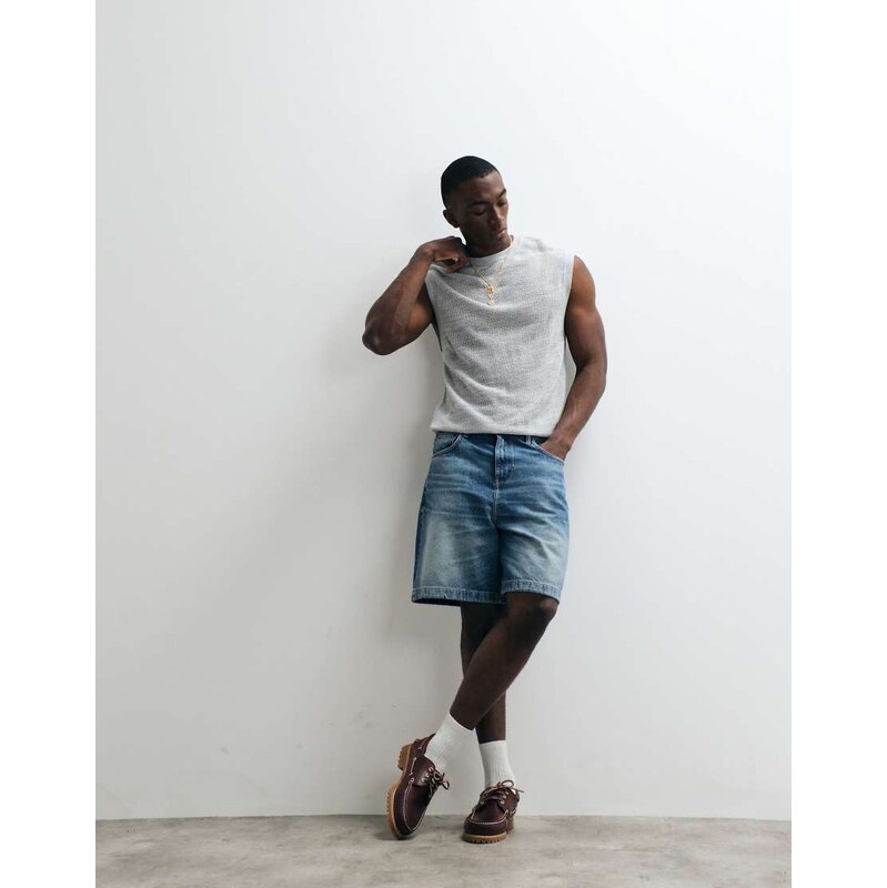 ASOS DESIGN relaxed knitted mesh tank in light grey