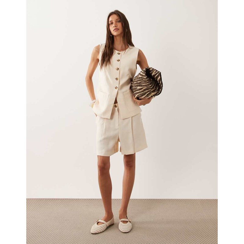 Mango Napoli bermuda short co-ord in beige-Neutral