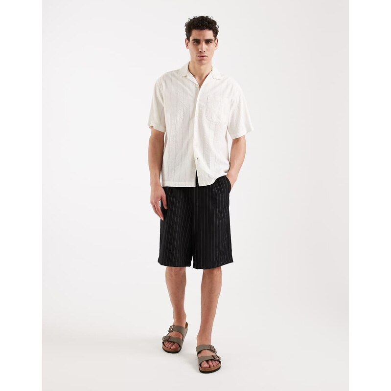 Redefined Rebel Cristiano baggy fit pinstripe shorts in black
