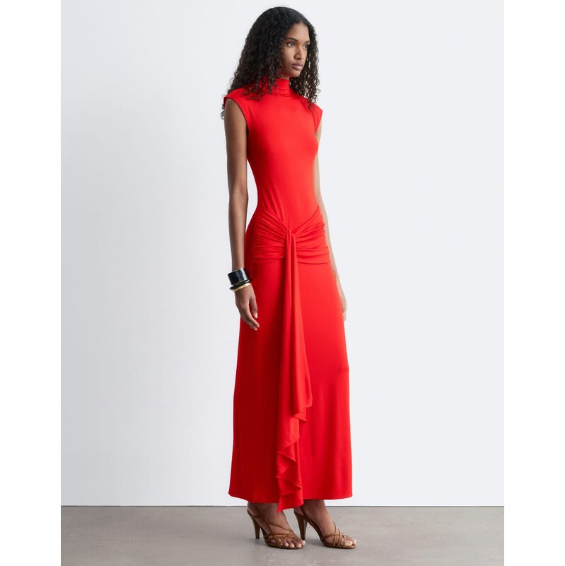 & Other Stories sleeveless tie waist midi dress bright red