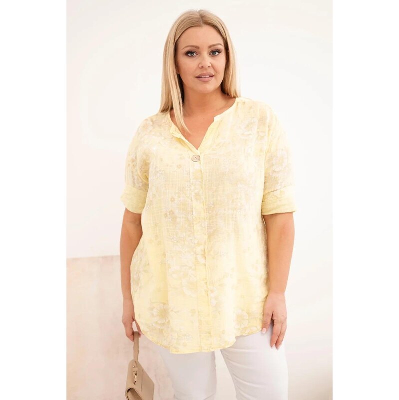 MladaModa Bavlněná oversize halenka s potiskem a ozdobným