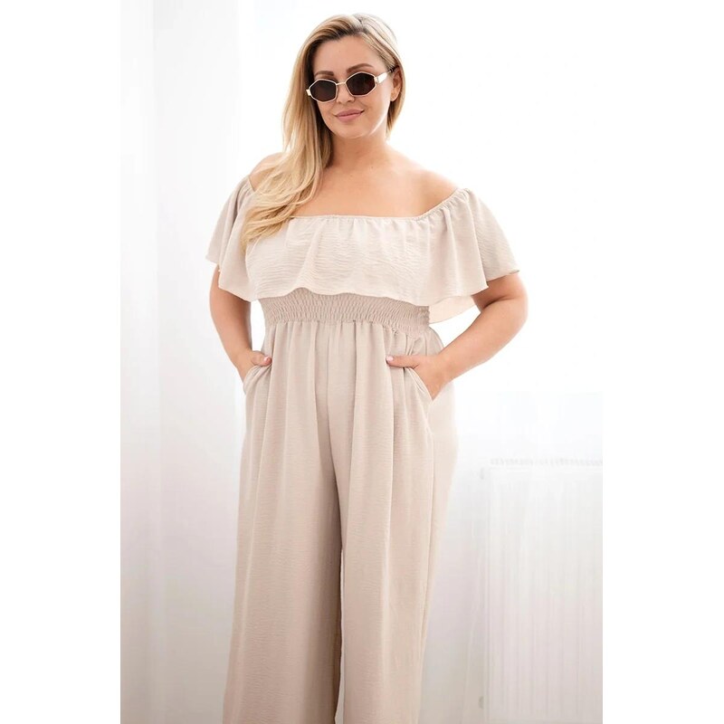 MladaModa Oversize overal ve stylu hispánka model 2608 béžový