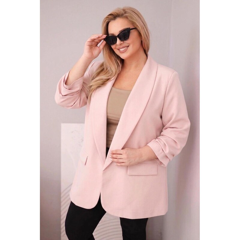 MladaModa Elegantní oversize sako model 1085 pudrově růžové