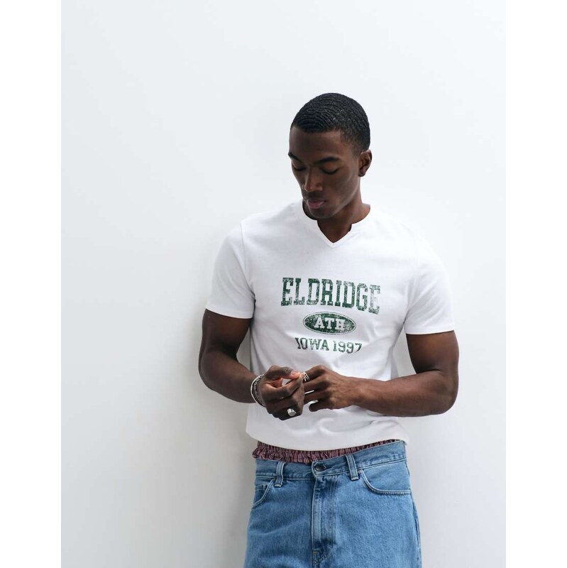 ASOS DESIGN slim t-shirt with Eldridge graphic in white