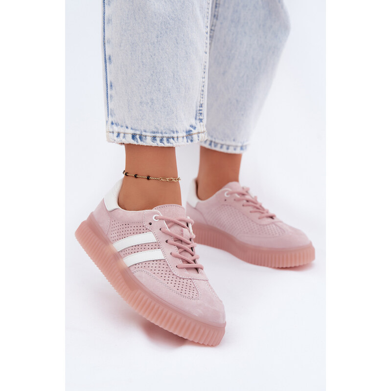Boto Leather Suede Dámské Sneakers na Platformě Růžové
