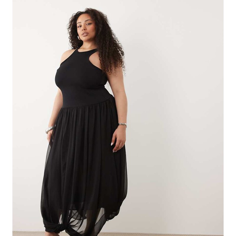 ASOS Curve ASOS DESIGN Curve hybrid racer maxi dress in black